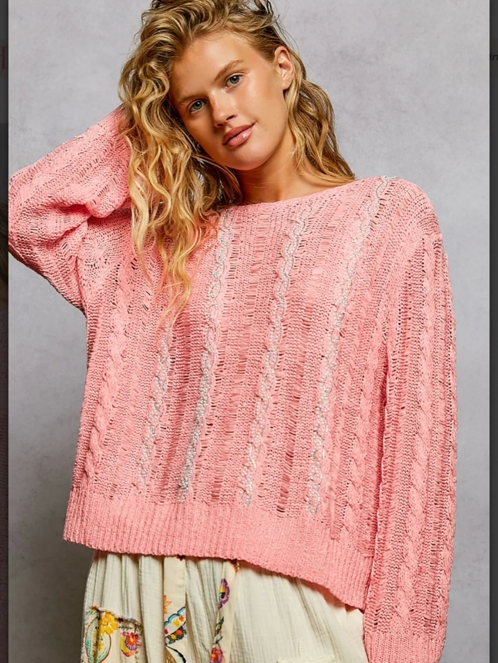 🎉 POL “ ADELLE “ POL LIGHT WEIGHT SWEATER WITH GEM AND BEAD DETAIL 65